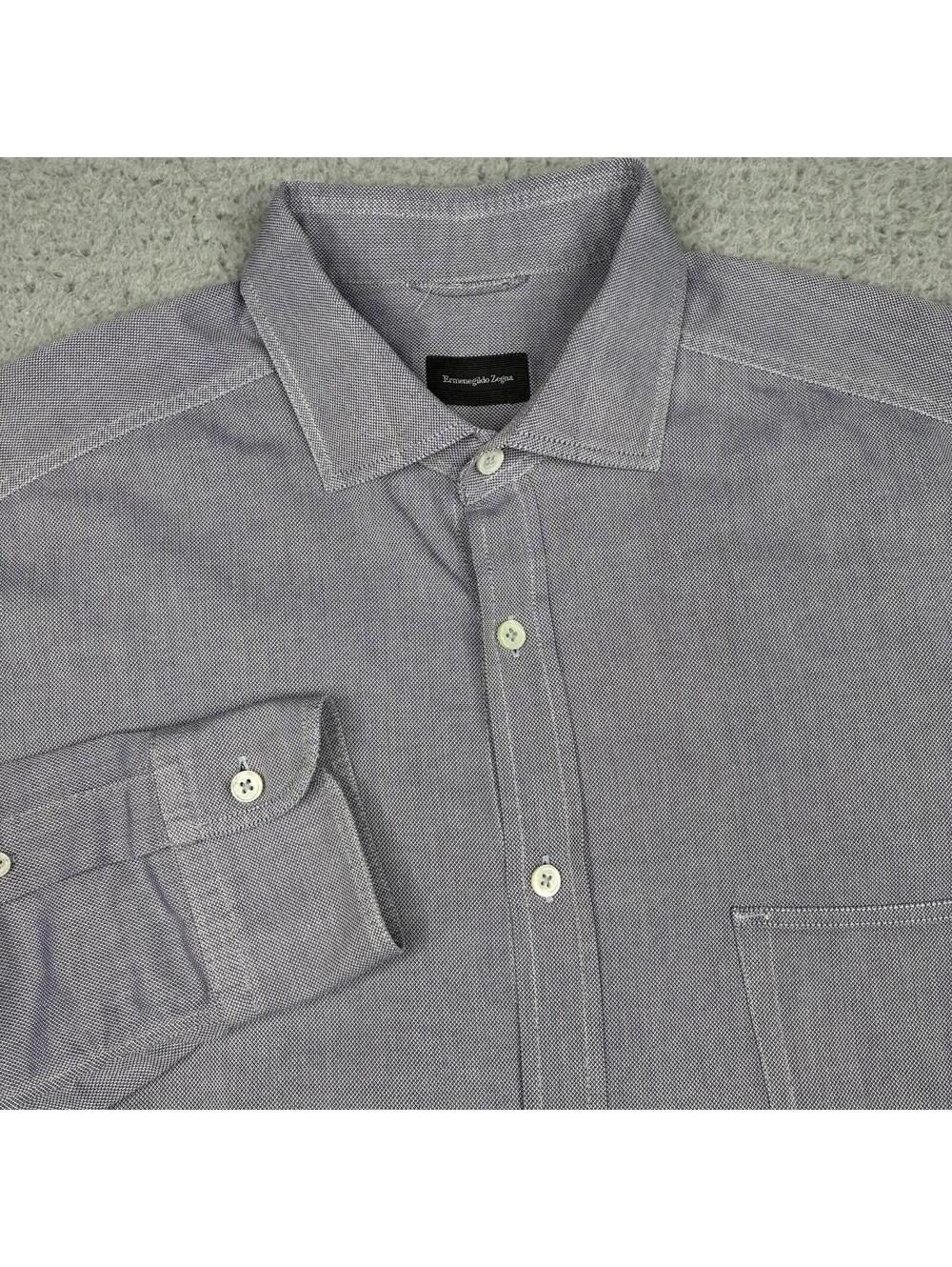 Ermenegildo Zegna Shirt Mens XL Gray Herringbone Cotton Luxury Button Up